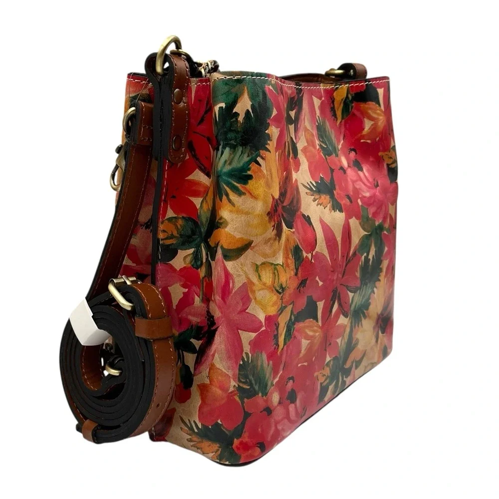Patricia Nash Women's Ledra Leather Bucket Crossbody Purse Spring Floral Print